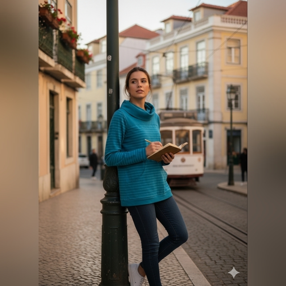 FIG Voyage Teal Striped Hoodie Sweatshirt Women's Small